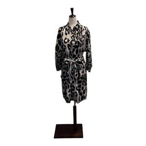 Eliza J Womens Animal Print Lined Long Sleeve Shirt Dress With Belt Tie Waist 8